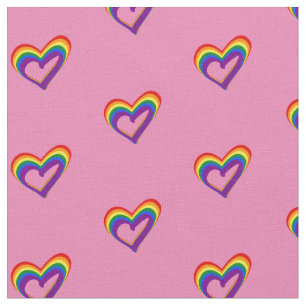 LGBTQ Gay Pride Flag Rainbow Heart Pink Fabric