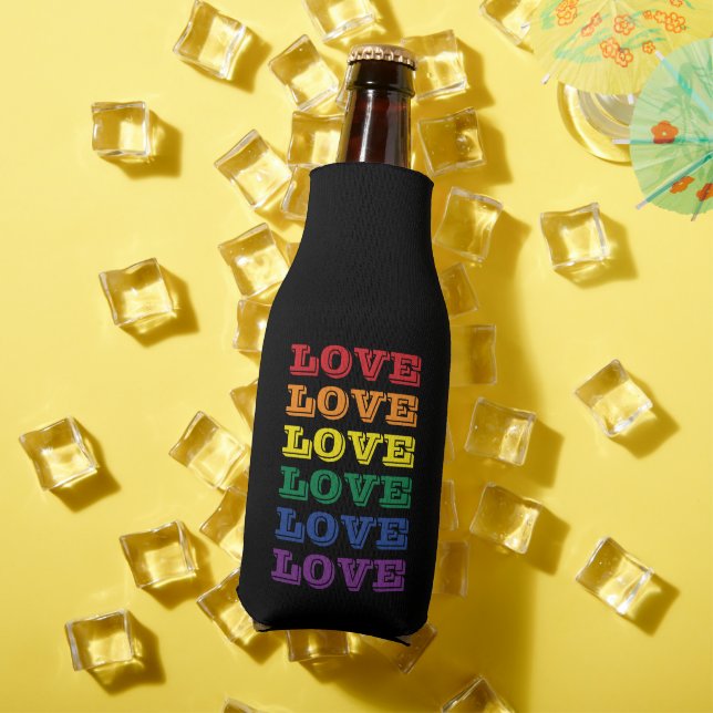LGBTQ Gay Pride Love Customizable Repeated Text Bottle Cooler (In Situ Summer)