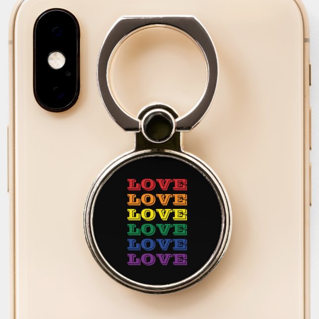 LGBTQ Gay Pride Love Customizable Repeated Text Phone Ring Stand (Close Up)