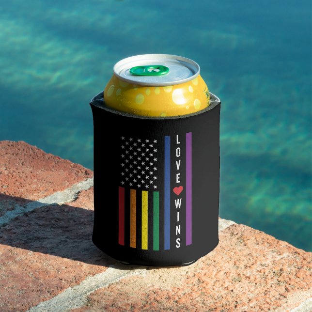 LGBTQ Gay Pride Love Wins USA American Flag Can Cooler (In Situ Pool)