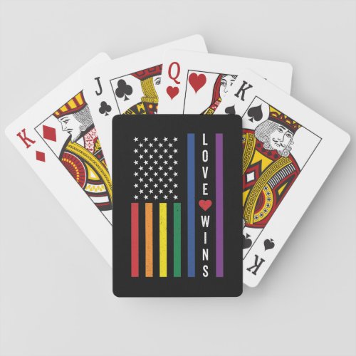 LGBTQ Gay Pride Love Wins USA American Flag Playing Cards