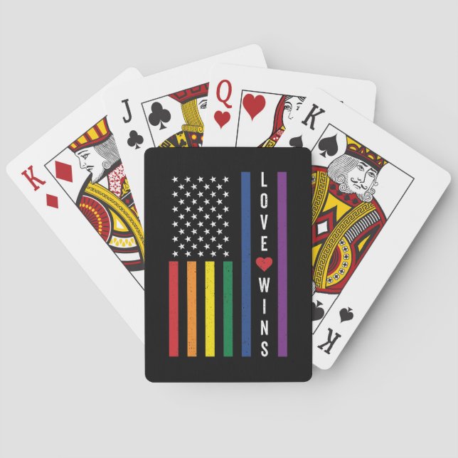 LGBTQ Gay Pride Love Wins USA American Flag Poker Cards (Back)
