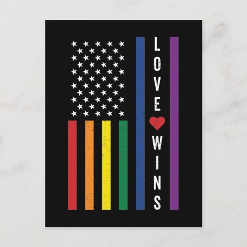 LGBTQ Gay Pride Love Wins USA American Flag Postcard