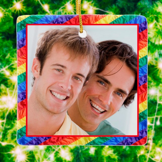 LGBTQ+ Gay Pride Rainbow Flag Custom Photo Frame Ceramic Ornament (Creator Uploaded)