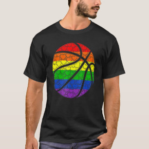 LGBTQ Gay Pride Rainbow Flag Love Hearts Basketbal T-Shirt