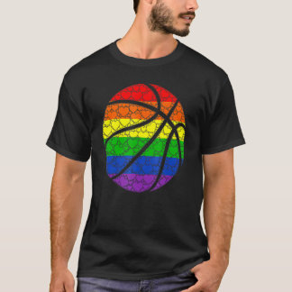 LGBTQ Gay Pride Rainbow Flag Love Hearts Basketbal T-Shirt