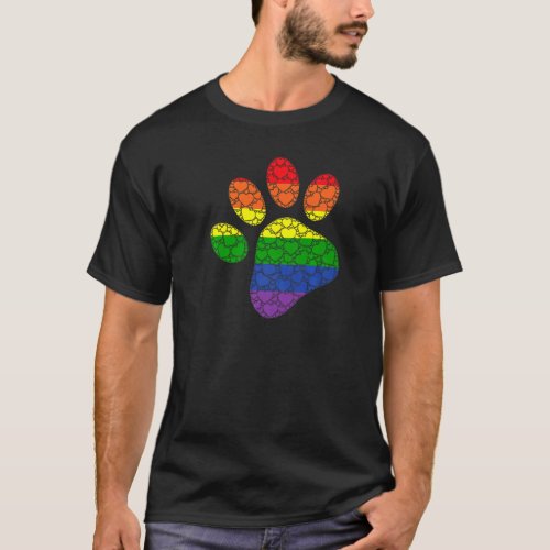 Lgbtq Gay Pride Rainbow Flag Love Hearts  Dog Paw  T_Shirt