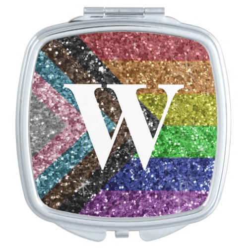LGBTQ Gay Pride Rainbow Glitter Monogram Compact Mirror
