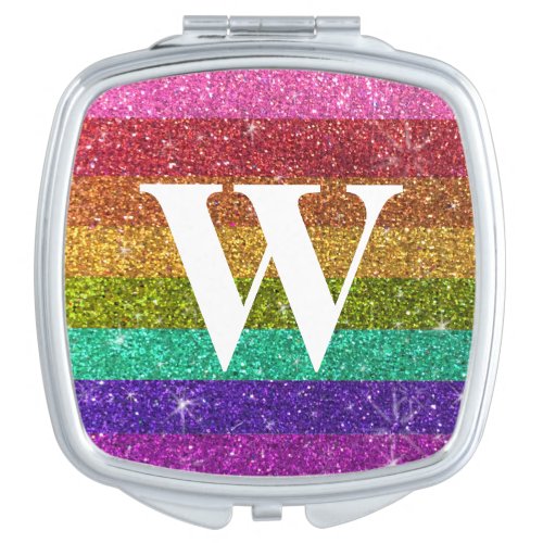 LGBTQ Gay Pride Rainbow Glitter Monogram Compact Mirror