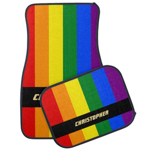 LGBTQ Gay Pride Rainbow Stripes Flag Monogram LGBT Car Floor Mat