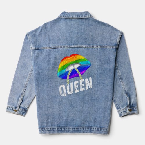 LGBTQ Gay Queen Lips Chain Gay Rights Proud Pride  Denim Jacket