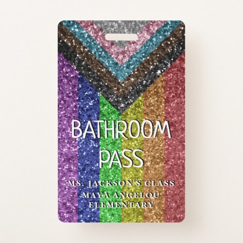 LGBTQ Glitter Back To School Bathroom Hall Pass Badge