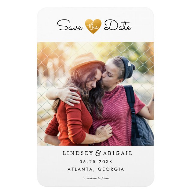 LGBTQ Gold Heart Save the Date with Photo Magnet (Vertical)