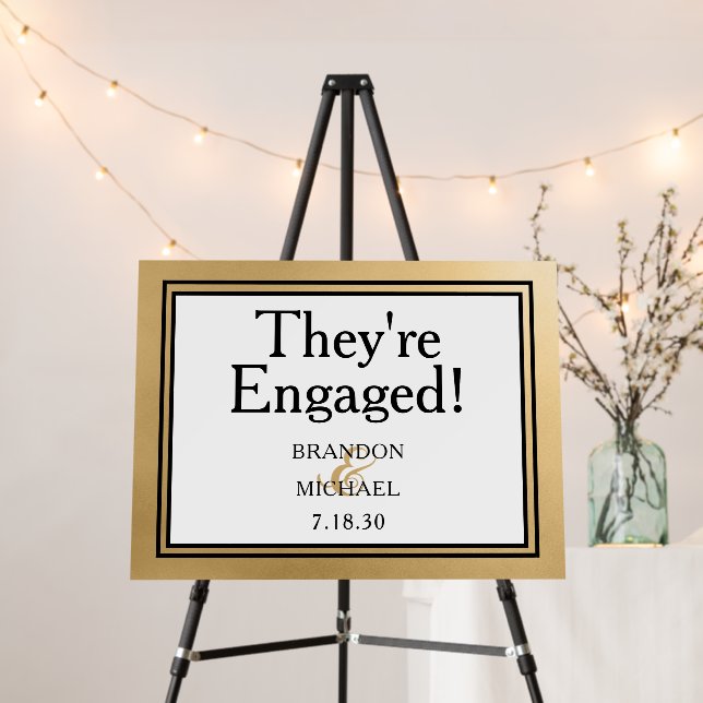 LGBTQ Gold Modern They're Engaged Foam Board (In Situ (Stand))