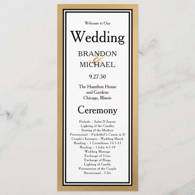 LGBTQ Gold Modern Wedding Program (Front)