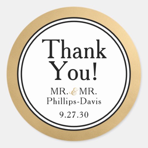 LGBTQ Gold Modern Wedding Thank You Classic Round Sticker