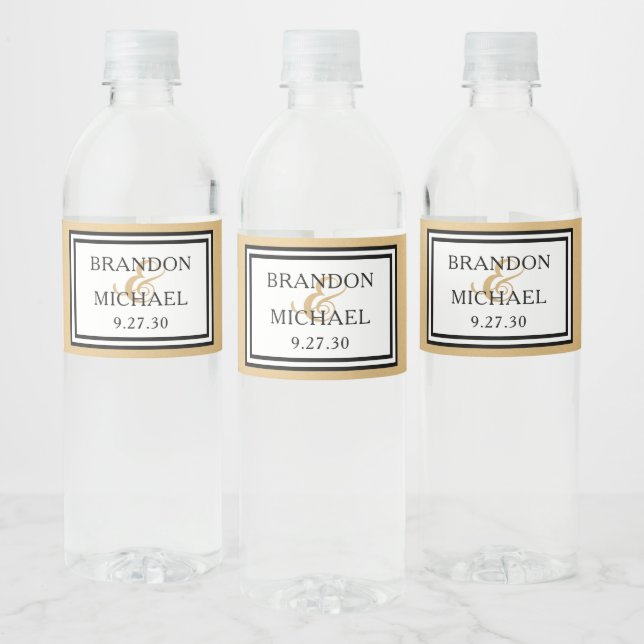 LGBTQ Gold Modern Wedding Water Bottle Label (Bottles)