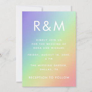 LGBTQ Gradient Rainbow Minimalist Monogram Pride  Invitation