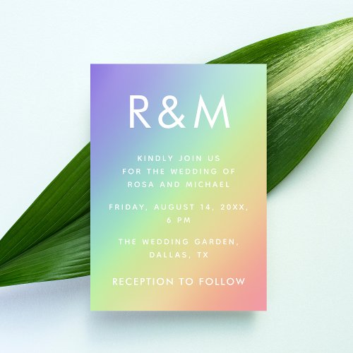 LGBTQ Gradient Rainbow Minimalist Monogram Pride  Invitation