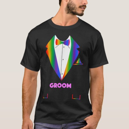 LGBTQ Groom   Tuxedo Rainbow Gay Pride Lesbian Wed T_Shirt