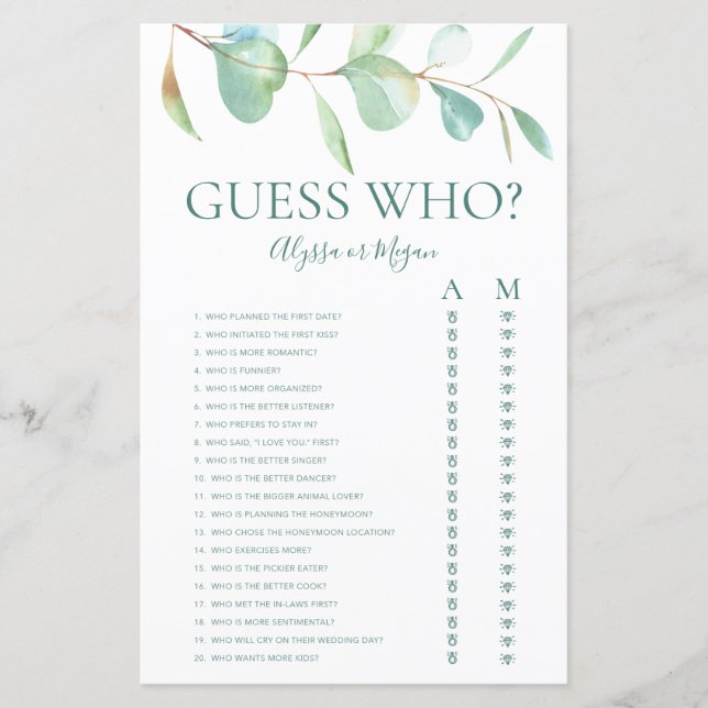 LGBTQ Guess Who Game Eucalyptus (Front)