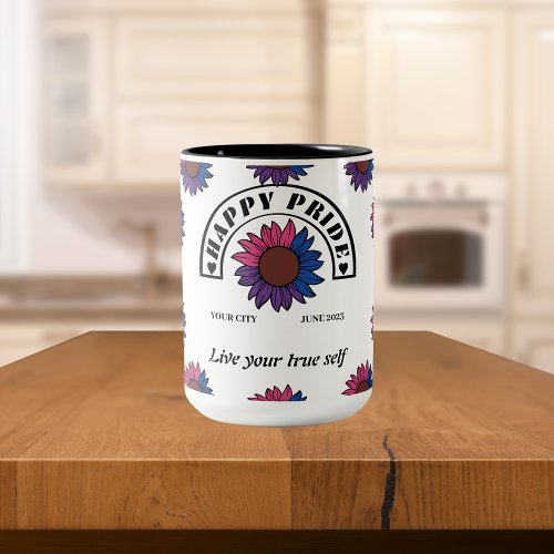 LGBTQ Happy Pride Sunflower in Bisexual Colors Two_Tone Coffee Mug