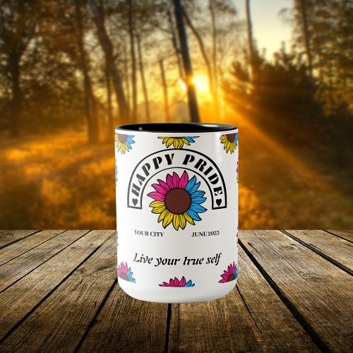 LGBTQ Happy Pride Sunflower in Pansexual Colors Two_Tone Coffee Mug