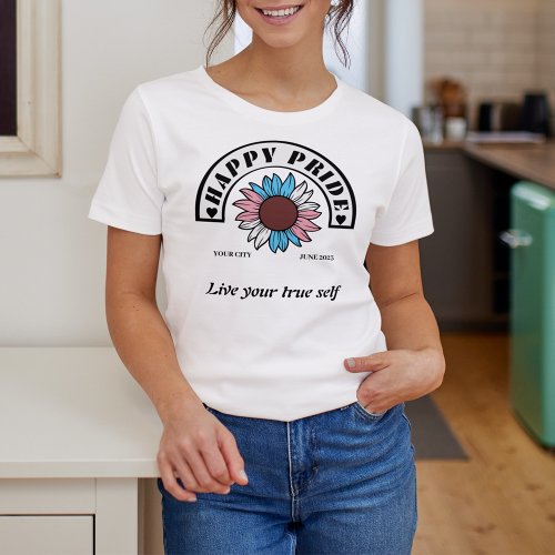 LGBTQ Happy Pride Sunflower in Transgender Colors T_Shirt