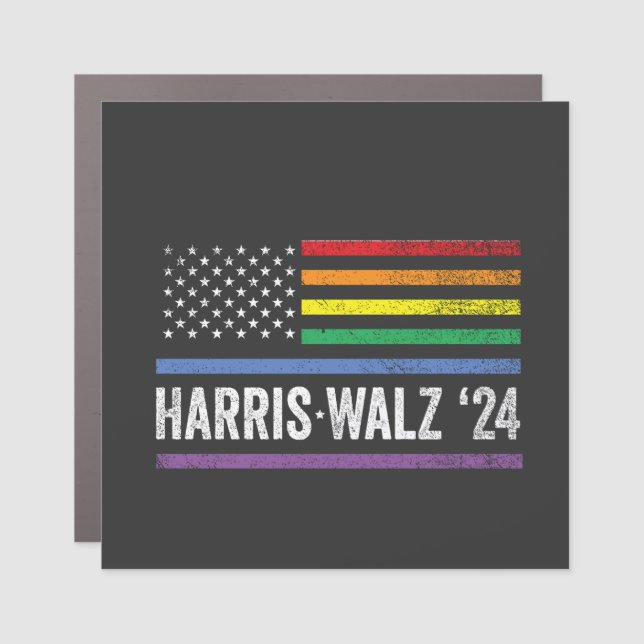 LGBTQ Harris Walz American Flag Election 2024 Car Magnet (Front)