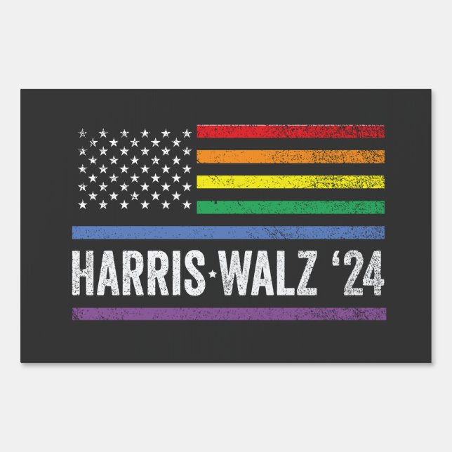 LGBTQ Harris Walz American Flag Election 2024 Sign (Front)
