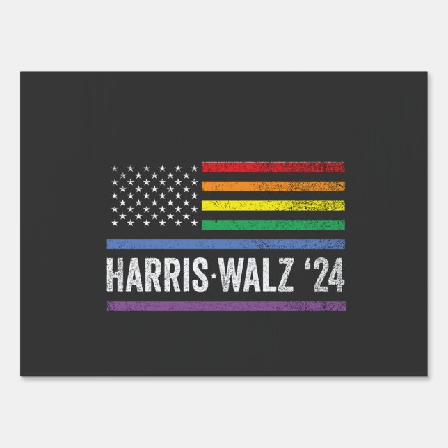 LGBTQ Harris Walz American Flag Election 2024 Sign (Front)