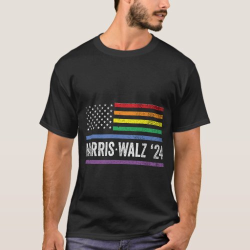 LGBTQ Harris Walz American Flag Election 2024 T_Shirt