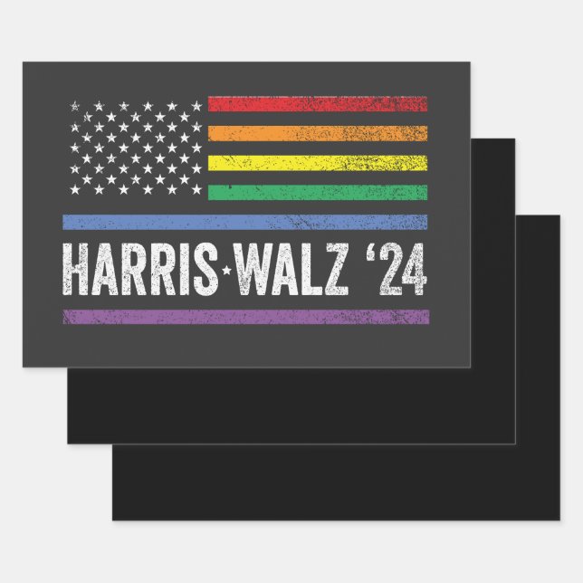 LGBTQ Harris Walz American Flag Election 2024 Wrapping Paper Sheets (Set)