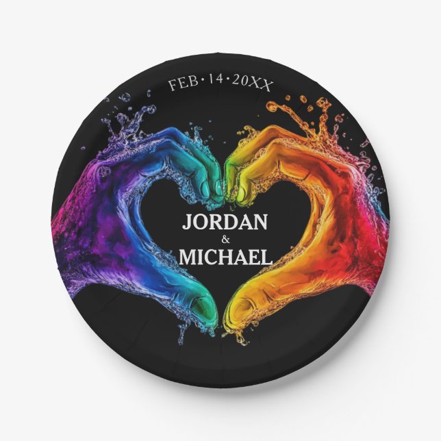 🌈LGBTQ Heart of Pride wedding Paper Plates (Front)