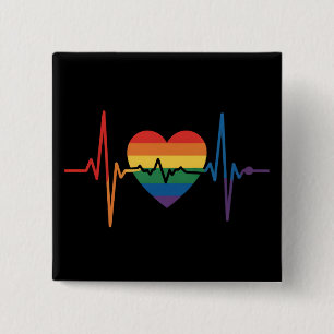 LGBTQ Heartbeats Heart Pride Gay Lesbian Trans Bi Button