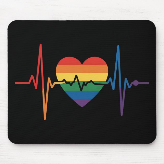 LGBTQ Heartbeats Heart Pride Gay Lesbian Trans Bi Mouse Pad (Front)