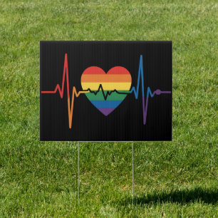 LGBTQ Heartbeats Heart Pride Gay Lesbian Trans Bi Sign