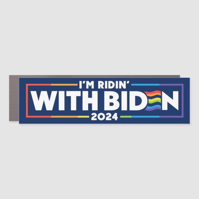 LGBTQ I'm Ridin' With Biden 2024 Bumper Car Magnet (Front)