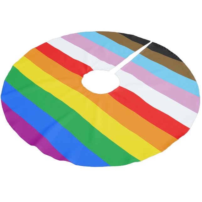 LGBTQ+ INCLUSIVE PRIDE FLAG BRUSHED POLYESTER TREE SKIRT (Angled)