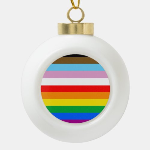 LGBTQ INCLUSIVE PRIDE FLAG CERAMIC BALL CHRISTMAS ORNAMENT