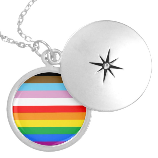 LGBTQ+ INCLUSIVE PRIDE FLAG LOCKET NECKLACE (Front)