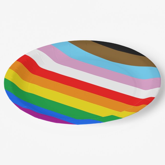 LGBTQ+ INCLUSIVE PRIDE FLAG PAPER PLATES (Angled)