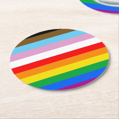 LGBTQ INCLUSIVE PRIDE FLAG ROUND PAPER COASTER