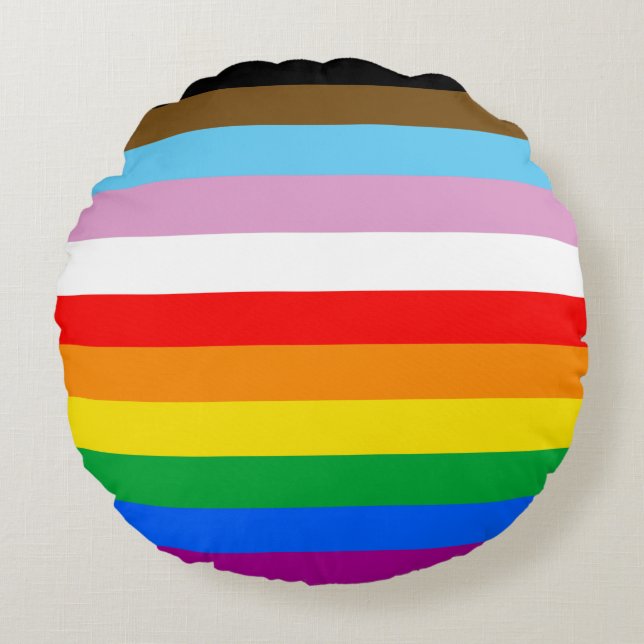 LGBTQ+ INCLUSIVE PRIDE FLAG ROUND PILLOW (Front)