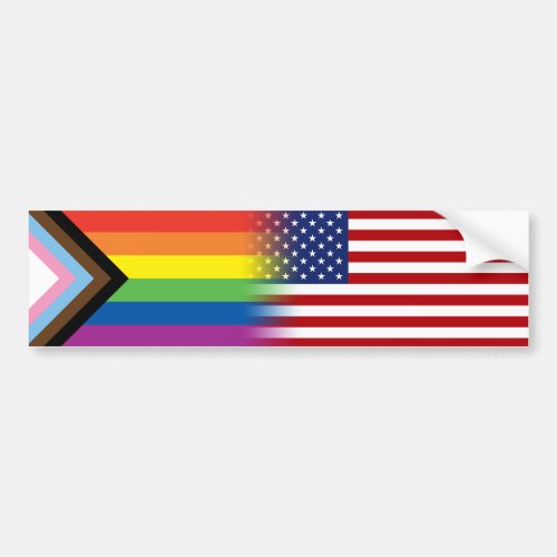 LGBTQ Inclusive Progress Pride Flag American Flag Bumper Sticker