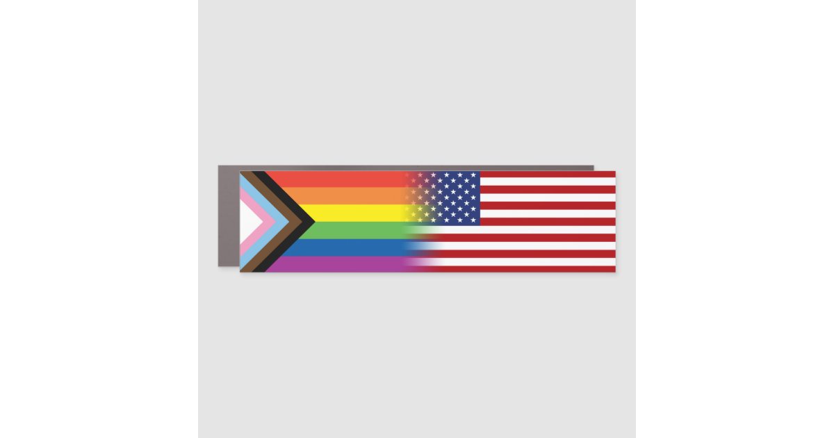LGBTQ Inclusive Progress Pride Flag American Flag Car Magnet | Zazzle