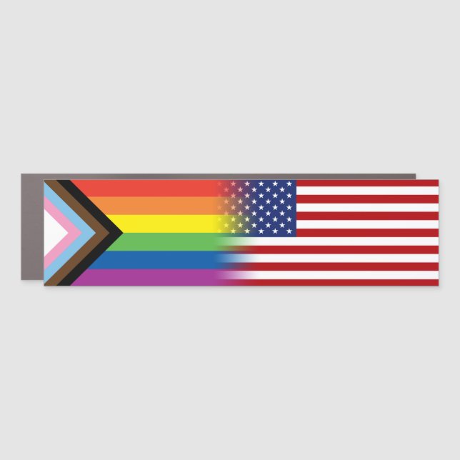 LGBTQ Inclusive Progress Pride Flag American Flag Car Magnet (Front)