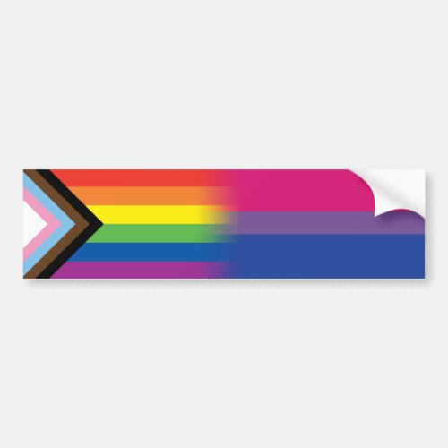 LGBTQ Inclusive Progress Pride Flag Bisexual Flag Bumper Sticker