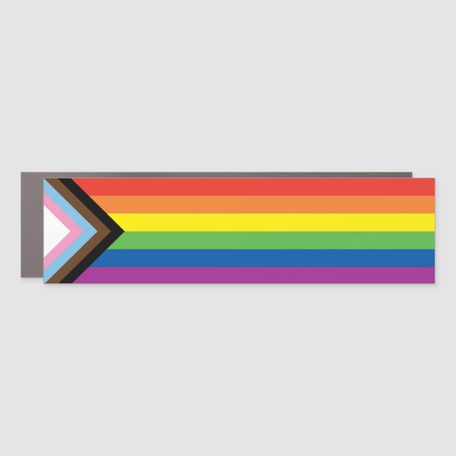 LGBTQ Inclusive Progress Pride Flag Bumper Car Magnet (Front)