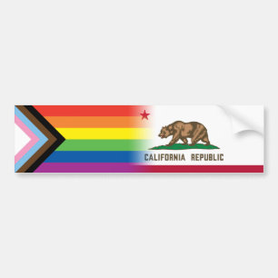 LGBTQ Inclusive Progress Pride Flag California Bumper Sticker